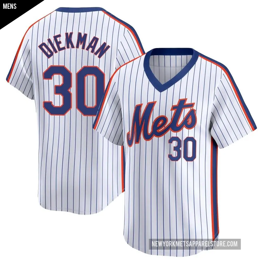 Men's New York Mets ＃30 Jake Diekman Limited White Cooperstown Collection Jersey