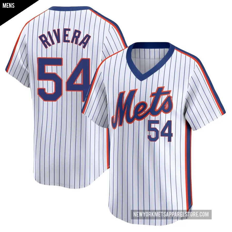 Men's New York Mets ＃54 T.J. Rivera Limited White Cooperstown Collection Jersey