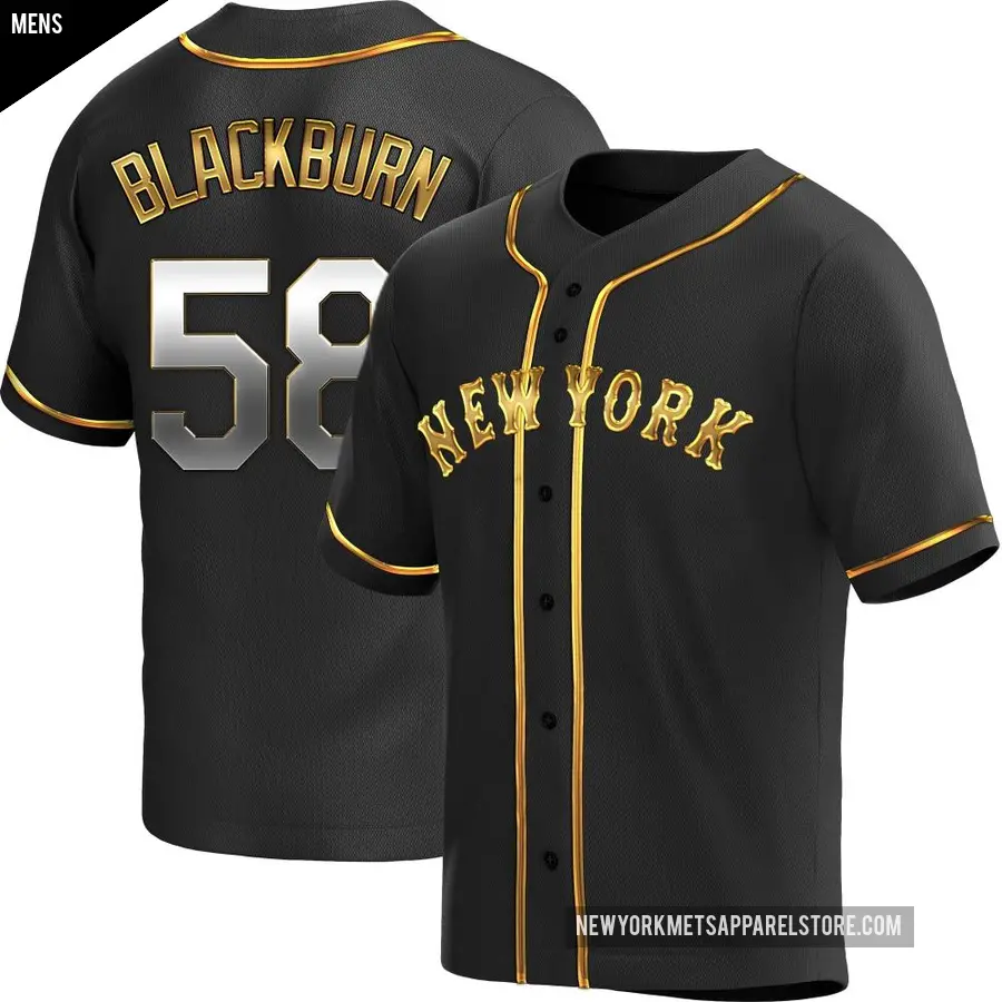 Men&#039;s New York Mets &#65283;58 Paul Blackburn Replica Gold Black en Alternate Jersey