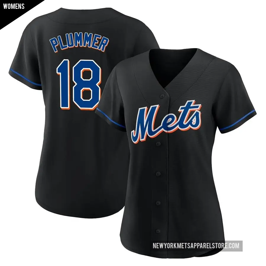 Women&#039;s New York Mets &#65283;18 Nick Plummer Authentic Black 2022 Alternate Jersey