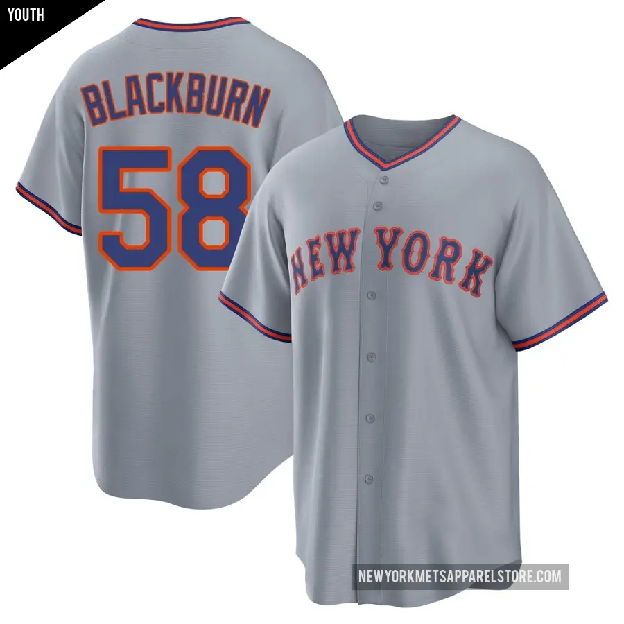 Youth New York Mets ＃58 Paul Blackburn Replica Black Gray Away 2.0 Jersey
